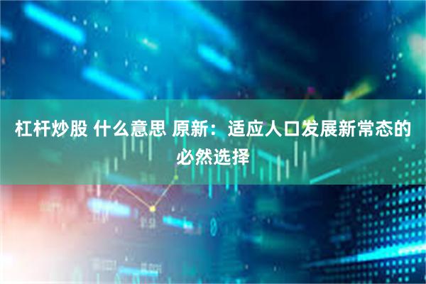杠杆炒股 什么意思 原新：适应人口发展新常态的必然选择