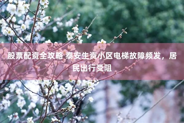 股票配资全攻略 泰安生资小区电梯故障频发，居民出行受阻
